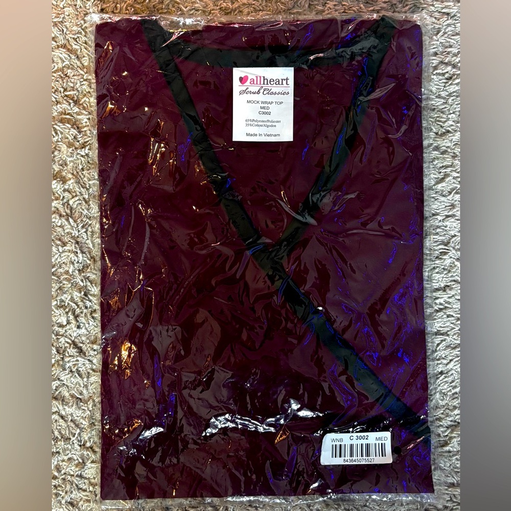 Allheart Maroon Scrub Top and bottoms